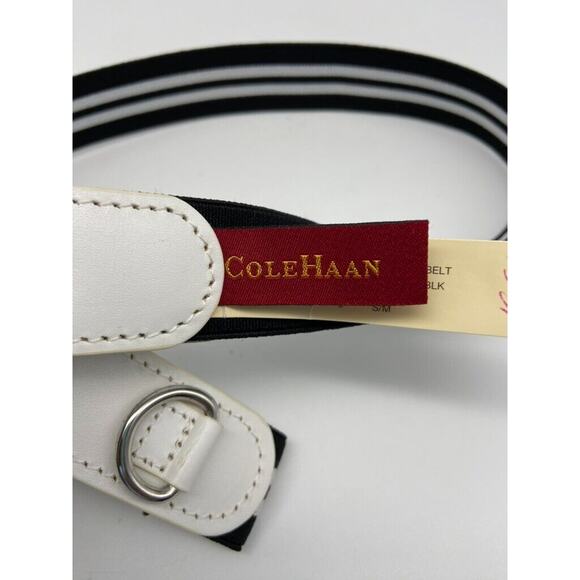 NWT Cole Haan Belt Womens Sz S M Black White Leather Trim Elastic Stretch Buckle - Picture 5 of 16